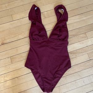 Burgundy Ruffle SHEIN One Piece Swimsuit